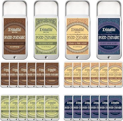 24 Pcs Solid Cologne for Men Fathers Day Gift Solid Perfume 0.5 oz Men's Cologne Gift Set Including Sandalwood, Cedar Wood, Clary Sage, Vetiver, Scent Fragrance Gifts for Travel Size