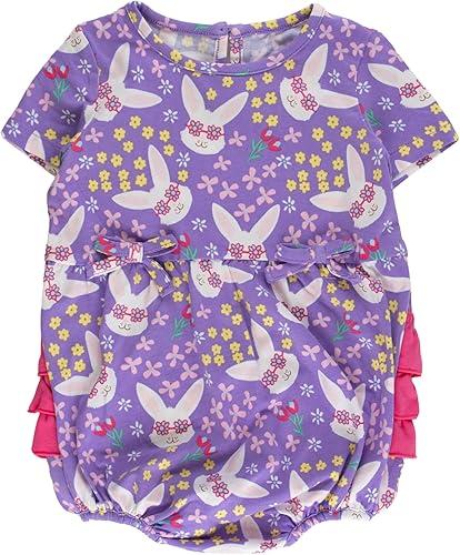RuffleButts Baby Girls Knit Short Sleeve Bow Bubble Romper