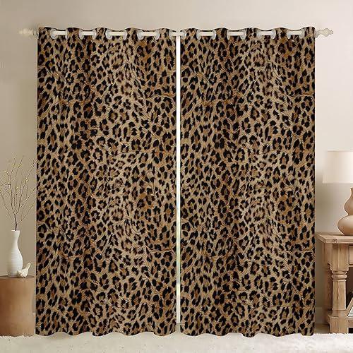 Feelyou Leopard Blackout Curtains, Cheetah Print Darkening Drapes for Bedroom for Kids Boys Girls Animal Window Curtains Safari Living Room Window Treatments (2 Panels, 52 x 84 Inch)