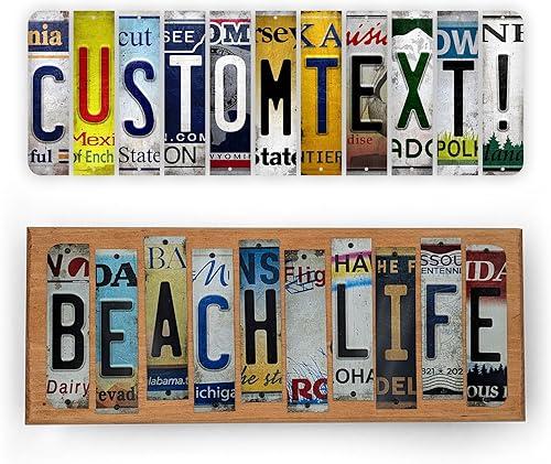 Personalized License Plate Letter Sign, Replica Cut Strips Letter Art, Rustic Style DIY Custom Word Signage, Make Your Own US State Tag Craft