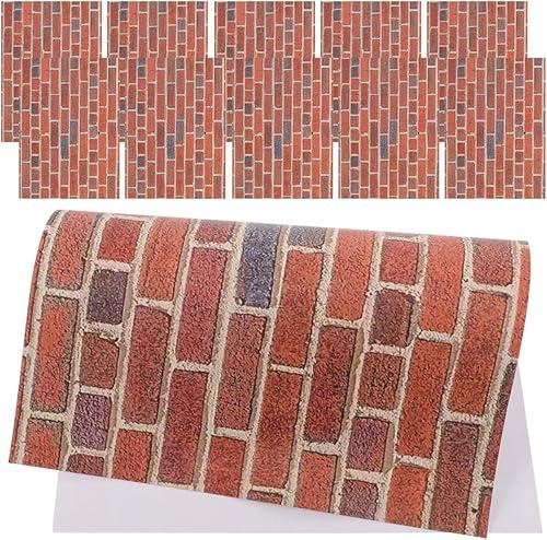 VOSAREA 12 Sheets Dollhouse Wallpaper: 1:12 Scale Peel and Stick Miniature Dollhouse Wallpaper Brick Wall Paper - Self Adhesive Wall Covering for DIY Background