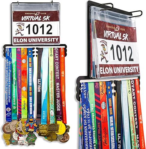 Goutoports Medal Hanger Display for Runner - Race Bib Holder - Medal Holder Display Rack - 3 Rows Medal Hanger - Sturdy Black Steel Metal - Displays Over 30 Medals 50 Race Bibs