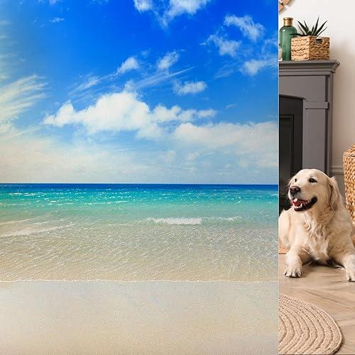 Decorative Window Privacy Film, Heat Control Sun Blocking UV Protection, Ocean Beach Design Static Cling, Non Adhesive Windows Tint for Bathroom Front Door 60x120cm/23.6x47.2in