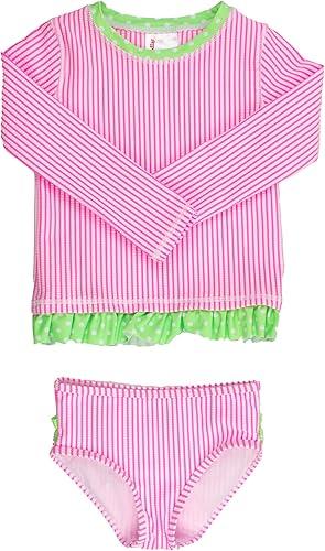 RuffleButts Baby/Toddler Girls Seersucker Long Sleeve Rash Guard Bikini
