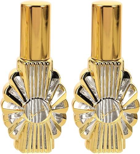 Portable 13Ml Glass Perfume Spray Bottle, 2Pcs Refillable Travel Mini Fragrance Container with Golden Diamond Design Random Patterns
