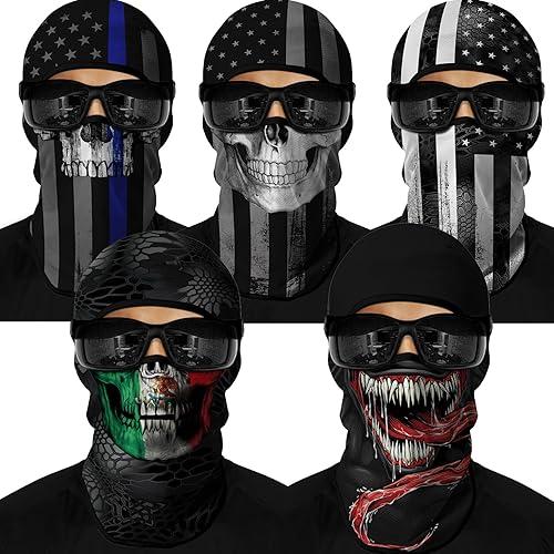 Red Plume 5PCS Ghosts Skull Print Balaclava Full Face Ski Mask UV Protection for Motorcycle Riding Outdoor Sports Men & Women