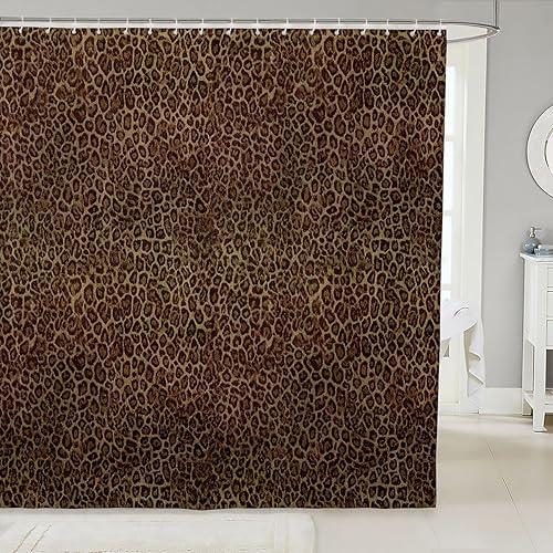 jejeloiu Leopard Print Shower Curtain for Bathroom Decor Cheetah Print Bath Curtain for Stalls Bathtubs Dark Brown Bathroom Accessories Modern Art Waterproof Polyester Fabric with 12 Hooks 72"x72"