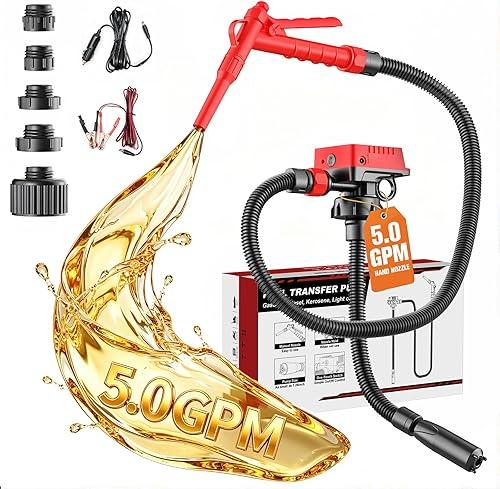 DIYtoolifz 5 GPM Cordless Fuel Transfer Pump Compatible with DeWalt 20V & Milwaukee 18V Batteries, Portable Gas Can Pump with 51" Hose, 5 Adapters, Gas Pump for Diesel, Gasoline (Bare Tool)