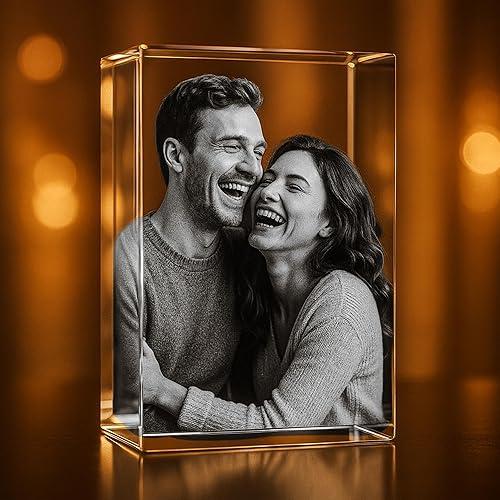 Personalized 3D Holographic Photo Etched Engraved Inside The Crystal : Birthday, Wedding Gift, Memorial, Mother's Day, Valentine's, Christmas, Small Rectangle (1.96" x 3.14" x 1.96")