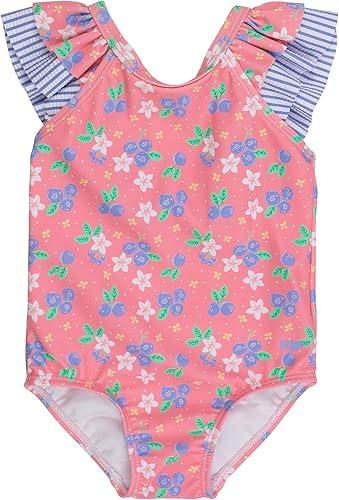 RuffleButts Girls UPF50+ Sun Protection Ruffle V-Back One Piece Swimsuit
