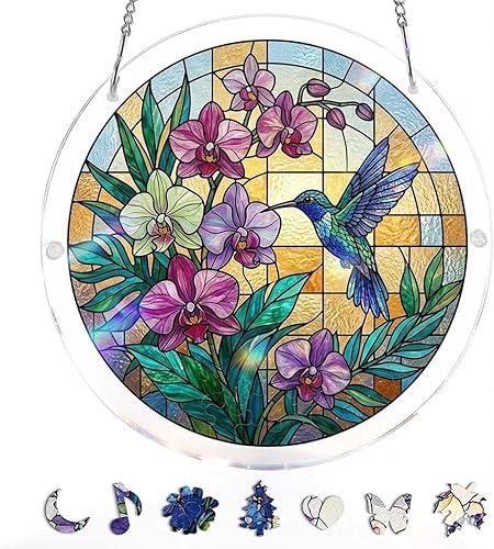 Acrylic Puzzles Suncatcher Window Hanging, 7.4 Inch Sun Catcher Puzzle Garden Decoration for Women Men Mom Birthday Gift Home Decor (D)