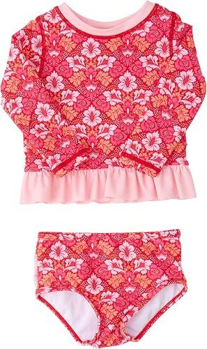 RuffleButts Baby/Toddler Girls Long Sleeve Rash Guard UPF50+ Sun Protected Bikini Swimsuit