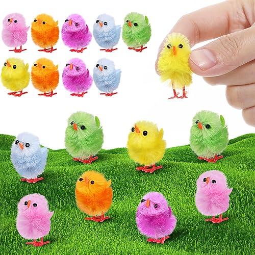 jojofuny 18Pcs Fluffy Easter Chicks, 3cm Mini Chenille Chicks Figurines for Easter Decorations, Party Favors, Basket Stuffers, Cake & Bonnet Decor