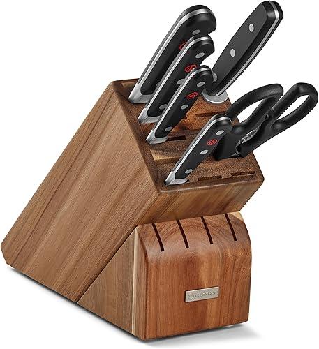 WÜSTHOF Classic Seven Piece Knife Block Set | 7-Piece German Knife Set | Precision Forged High Carbon Stainless Steel Kitchen Knife Set with 15 Slot Wood Block – Model 7417