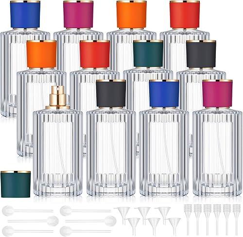 Teenyyou 12 Pcs 30/50/100ml Empty Glass Perfume Bottles Bulk Pack for Perfume Makers Refillable Atomizer Cologne Bottles DIY Vintage Fragrance Packaging Glass Bottling Supplies (Mixed Color,100 ml)