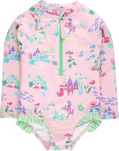 RuffleButts® Girls One Piece Rash Guard Baby Swimsuit UPF 50+ Sun Protection