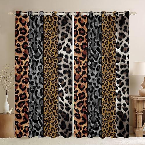 Feelyou Leopard Curtains for Bedroom Living Room Wild Animals Print Blackout Darkening Drapes Cheetah Window Treatments, 2 Panels 42 x 84 Inch Safari Room Decor