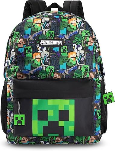 Minecraft Steve & Creeper Multicolour Backpack | Graphic Print Zip-Up Bag for Back to School | Kids Carrying Books | Unisex Kids Merch