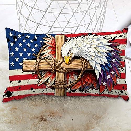 Patriotic Stars and Stripes Eagle Wreath 12x20 inch Pillow Cover USA 4th of July Memorial Day Independence Day Decorative Pillows for Couch Patriotic Cushion Cases for Couch Bed Decorations