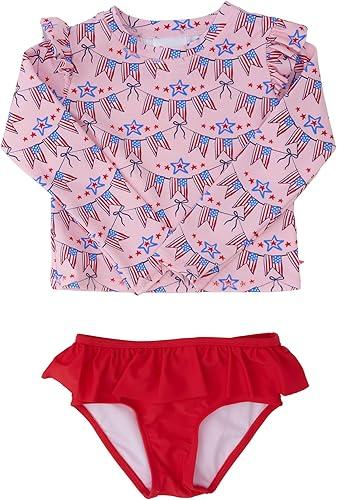 RuffleButts Baby Girls Modern Skirted Rash Guard Bikini - UPF 50+ Sun Protection Swimsuit