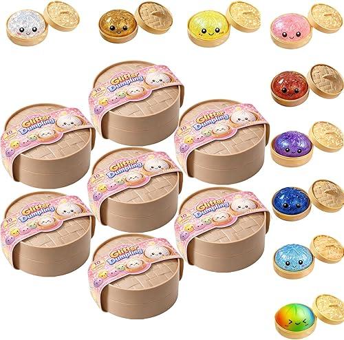 New Glitter Dumpling Squishy - Dumpling Squishy Blind Box Pack, Bun Stress Relief Fidget Set, Soft Squeeze Decompression Dough (7 Packs)