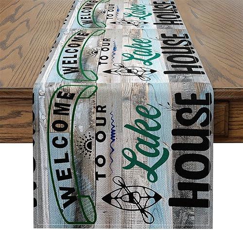Erosebridal Lake House Table Runners,Rowing Oars Dresser Runners,Boating Themed Rectangular Runner,Summer Holiday Tabletop Decor for Dining Living Room Bedroom,Vintage Cabin Table Runner 13X48