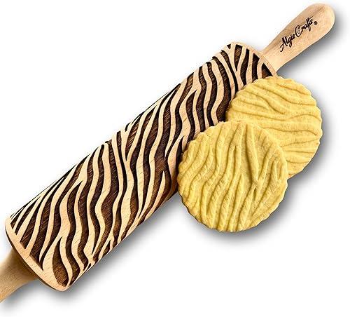 Embossing Rolling Pin ZEBRA PATTERN. Dough and Clay Roller for Embossed Cookies and Pottery. Cookie and Ceramic Stamp. Backing Gifts for Women by Algis Crafts
