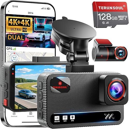 4K+4K Dash Cam Front and Rear, Free 128GB Card Included, 5.8GHz WiFi Dash Camera for Cars, Built-in GPS, G-Sensor, 170°Wide Angle, 3" IPS Screen, 24H Parking Mode, Support 512GB Max — 28% off