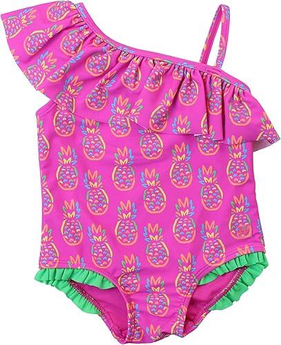 RuffleButts Girls UPF50+ Sun Protection One Shoulder Single Ruffle One Piece Swimsuit
