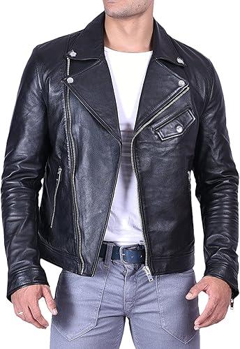 SID Classic Men's Police Style Motorcycle Leather Jacket with Asymmetric Design and Functional Pockets