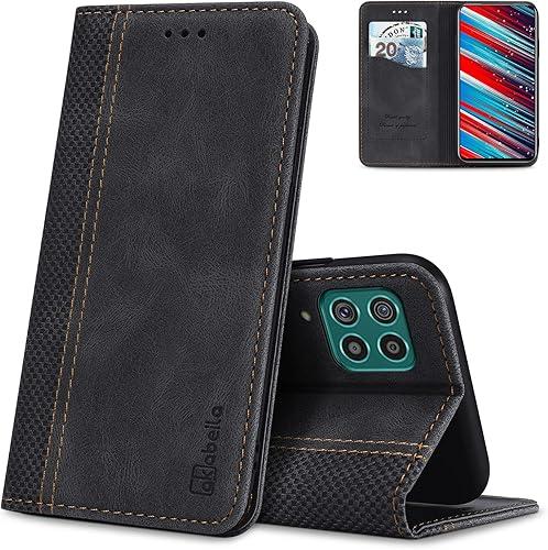 AKABEILA for Samsung F62 Wallet Case Credit Card Holder Magnetic Closure Kickstand PU Leather Shockproof Flip Folio Book Soft Phone Cover Women Men Shell for Samsung Galaxy M62 Case 6.7" Black