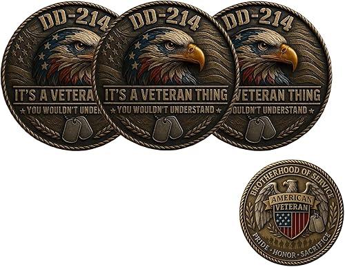 DD-214 – It’s a Veteran Thing Commemorative Coin, for Veterans Families and Retired VetFriends,US Veteran Challenge Coin (3 PCS)