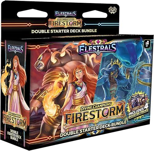 Elestrals TCG: Divine Champions - Firestorm Hestia vs. Poseidon Double Starter Deck Bundle with 4 Packs, 2X How-to-Play Game Mats, and 2X Posters