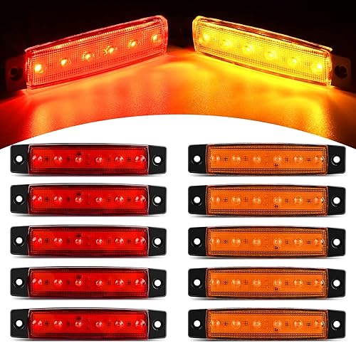 Nilight 10 PCS Amber Red 3.8 Inch 6 LED Side Marker Front Rear Indicator Clearance Lamp for 12V Truck Trailer RV Cab Boat Bus Lorry — 19% off