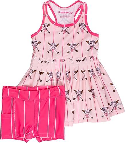 RuffleButts Girls Athletic Active Tiered Dress and Bike Short Set Outift