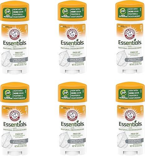 Arm & Hammer Essentials Solid Deodorant, Unscented,2.5 oz, 6 Count