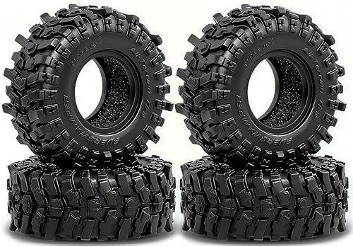 REDSPIDER 0.7" RC Crawler Tires 40mm, RS6 Composite Material Sticky Butyl Rubber Micro Mud Tires with Foam Inserts, High Grip Upgrade for 1/30 Axial SCX30 RC Car (Tires)