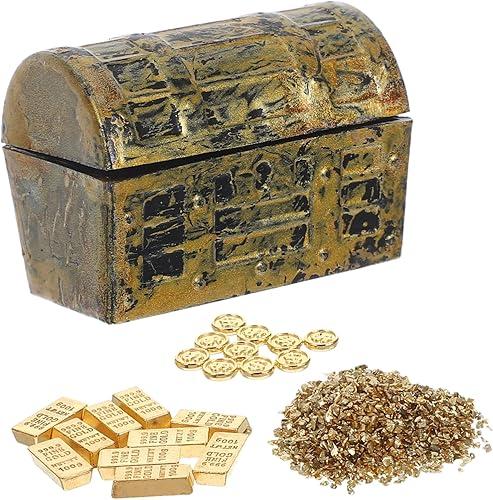 Toyvian Dollhouse Miniature Scene Props Mini Fake Coins Miniature Treasure Accessories Brick for Dollhouse Coins Bars Pirate Chest