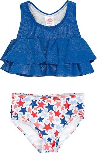 RuffleButts Girls UPF50+ Sun Protection Flounce Bikini Two Piece Swimsuit