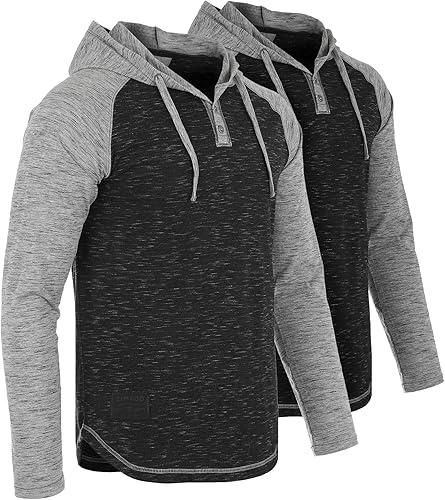ZIMEGO Mens Long Sleeve Lightweight Hooded Henley – Color Block Pullover Hoodie for Casual Gym Workout Travel