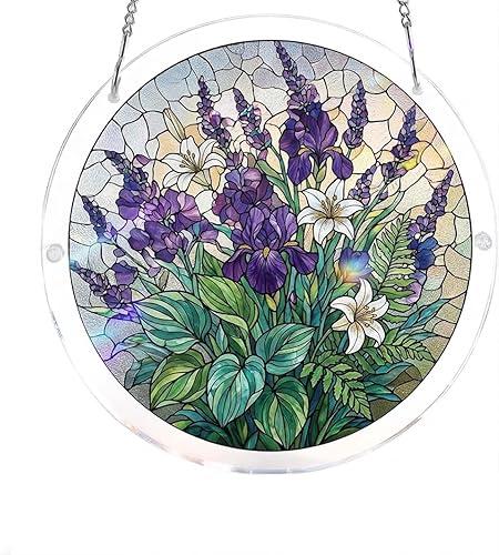 Stained Glass Style Puzzle Suncatcher, Acrylic Puzzle for Adult Window Hanging, DIY Crystal Jigsaw Art, National Puzzle Day Decorations, Creative Home Decor Ornament with Whimsical Pieces (Purple)