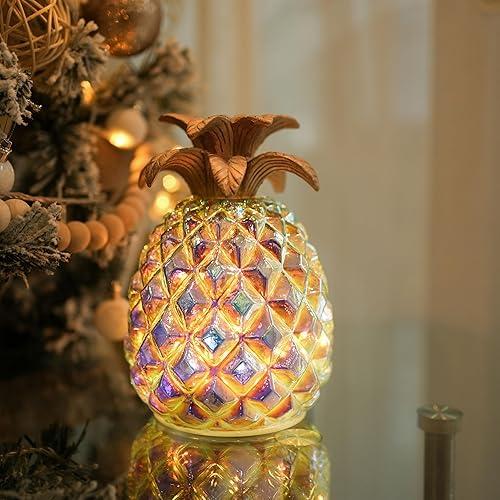 Iridescent Glass Pineapple Light – Battery-Powered LED Lamp with Steady & Twinkling Modes, 6-Hour Timer – Ideal for Tropical Decor & Gifts