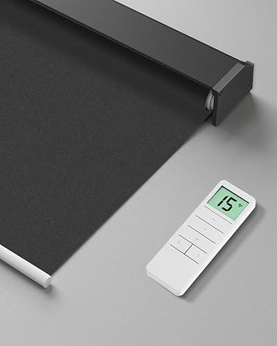 Motorized Roller Shade with Remote Control, Blackout Electric Shade for Windows Compatible with Alexa Google via Hub, Rechargeable Smart Window Blind for Home Office (Pure Black)