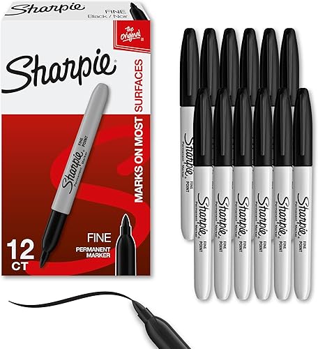 Sharpie Permanent Markers, Fine Tip, Black, 12 Count - Office Supplies, Quick Drying, Fade Resistant, For Wood, Plastic, Paper, Metal, And More