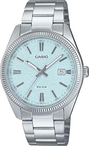 Casio MTP1302DA-2A2V Men's Vintage Classic Stainless Steel Matte Light Blue Dial Date Analog Watch