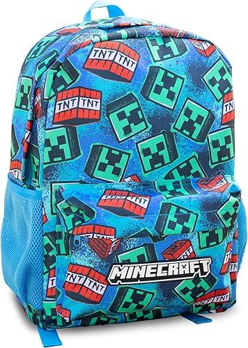 Minecraft Creeper Kids Backpack | Blue Zip-Up Carrying Bag for School | Unisex Design for Back to School | Durable and Spacious Merch