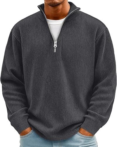 Sweatshirts For Men Long Sleeve Waffle Shirts Quarter Zip Loose Pullover Tops Lightweight Trendy Sweatshirts