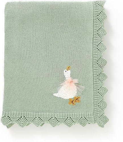 mimixiong Cotton Baby Blanket Heritage Receiving Cuddle Stroller Crib Blanket with Cute Embroidered Goose for Boys and Girls 30x40 Inch (Sage Green)