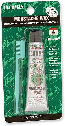 Clubman Moustache Wax – Mustache Wax for Men Strong Hold, Neutral Color, Includes Styling Brush, Hang Pack, 0.5 oz