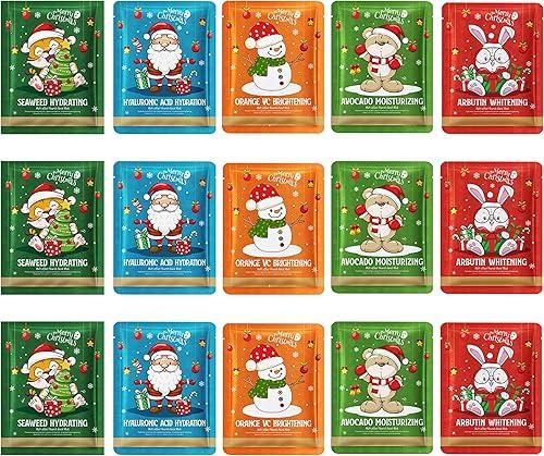 LAKSMI Christmas Skincare Face Mask Sheet Christmas Stocking Stuffers Fun Hydrating Face Masks For Teen Girls Holiday Bulk Gifts For Women (15PCS)